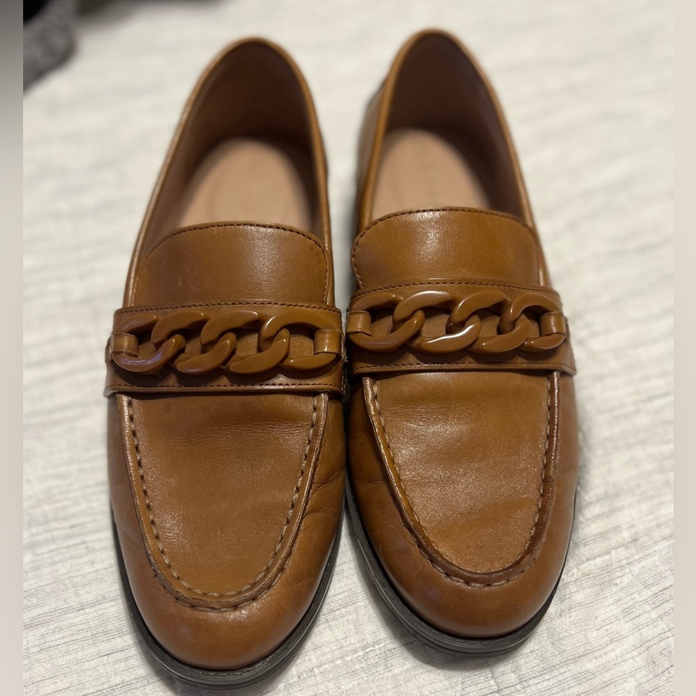 Cole Haan Women's Tan Leather Chain-Trim Loafers